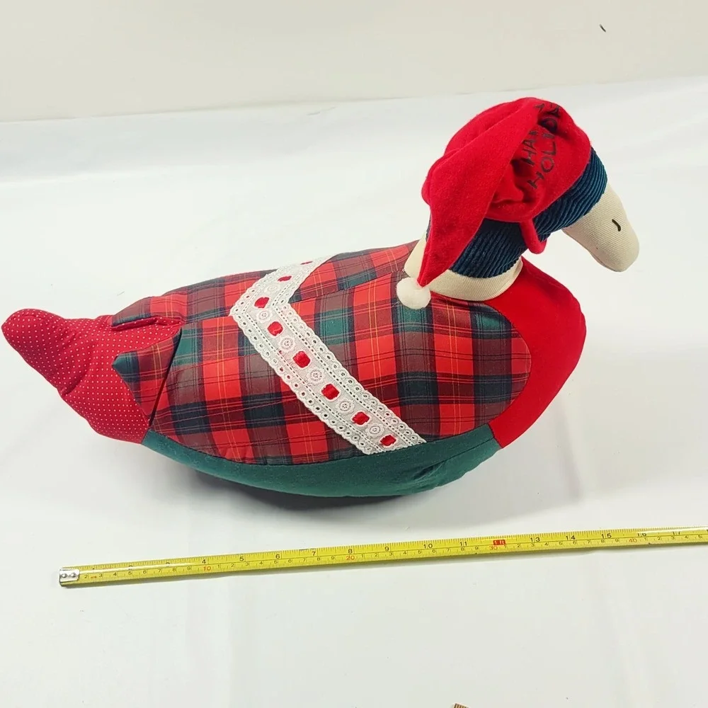 Vintage Tartan Plaid Patchwork Plush Mallard Duck Shelf Sitter Holidays Country